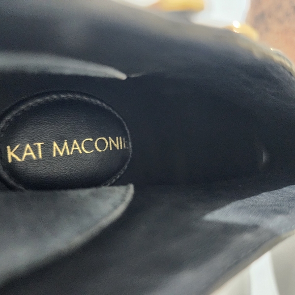 Kat Maconie Black Suede Peep Toe Ankle Booties Gold Studs Zip Heel US 8 EU 39 - Picture 8 of 12